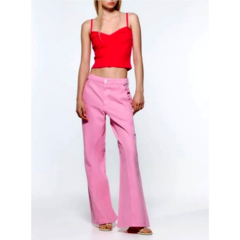 Zara Pink Wide-Leg Flare Jeans